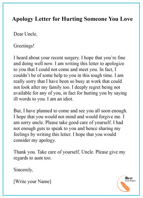 Apology Letter Template for Hurt Feelings - Sample & Examples