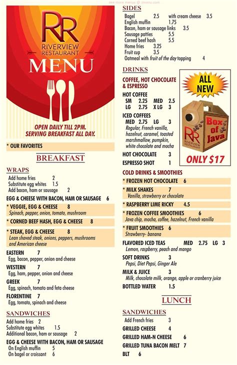 Menu at Riverview Restaurant, Billerica