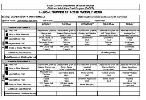 CACFP Menus - CCFP Roundtable Conference | Daycare menu, Daycare menu ...