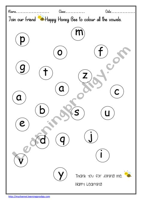 Free Preschool and Kindergarten Vowels Worksheet|Colour the Vowels - LearningProdigy - English ...