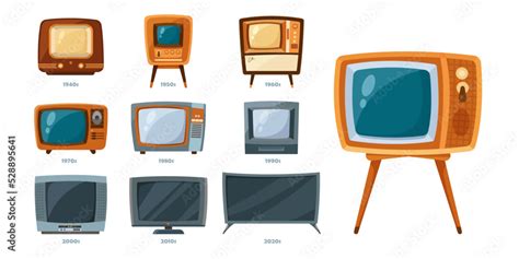 Vetor de Timeline of TV flat vector illustrations set. Communication ...