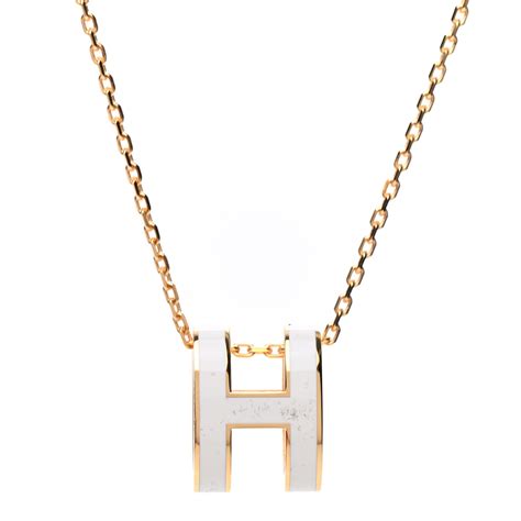 HERMES Lacquered Gold Pop H Pendant Necklace White 755215 | FASHIONPHILE