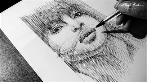 Portrait Drawing With Vertical Lines -Paint With Roshan Art - YouTube