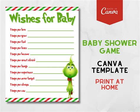 Grinch Baby Shower Game INSTANT DOWNLOAD Canva Editable Grinchmas Baby ...