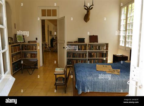 Interior of Ernest Hemingway's house in Havana Cuba. Room with library. Hemingway is an american ...