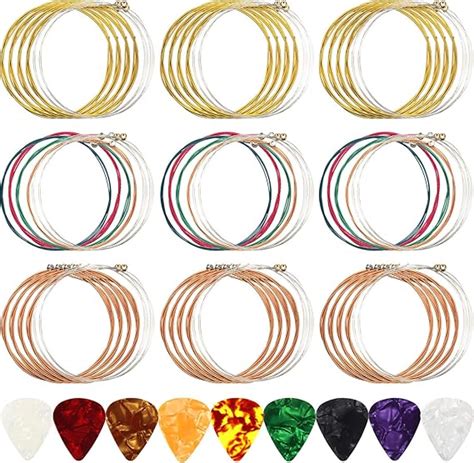 Amazon.com: 9 Sets of 6 Acoustic Guitar Strings Replacement Steel Guitar Strings (Gold, Brass ...