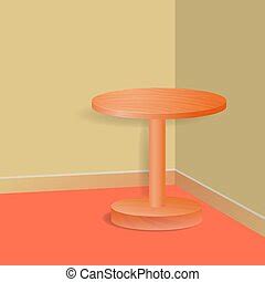Grinning cartoon round wooden table in cafe vector illustration. | CanStock