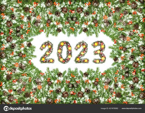 Christmas Tree Framework 2023 Number Made Christmas Tree Branches Isolated Stock Photo by ...