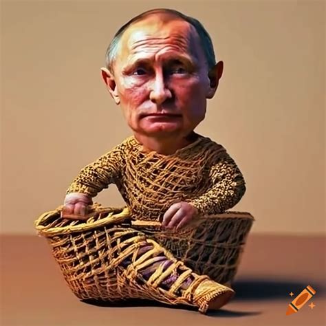 Satirical image of putin with milk and wicker bast shoes on Craiyon
