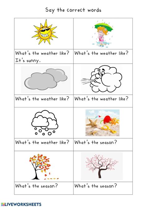 Weather and seasons worksheet | Seasons worksheets, Kindergarten ...