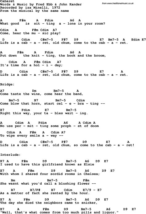 Song lyrics with guitar chords for Cabaret - Liza Minelli, 1972