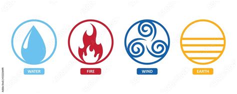 Four elements icon logo with line style symbols. fire, water, Wind ...