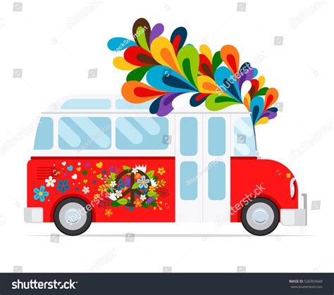 Hippie Bus Icon Floral Element On Stock Vector (Royalty Free) 526903660 ...