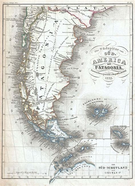 Historic Map : Patagonia "Argentina, Chile", Meyer, 1853, Vintage Wall Art