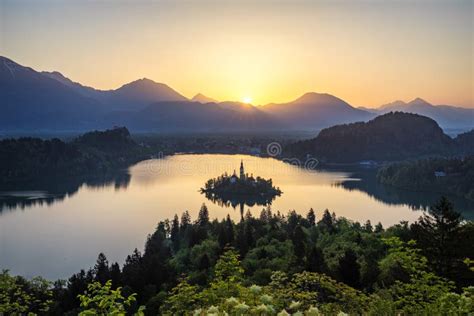 Lake Bled Slovenia. Beautiful Sunrise Over Bled Lake with Small Pilgrimage Church Stock Image ...