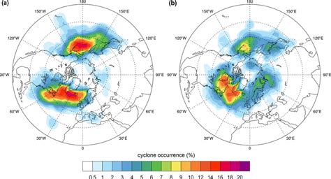 Geographical distribution of extratropical cyclones considered in this ...