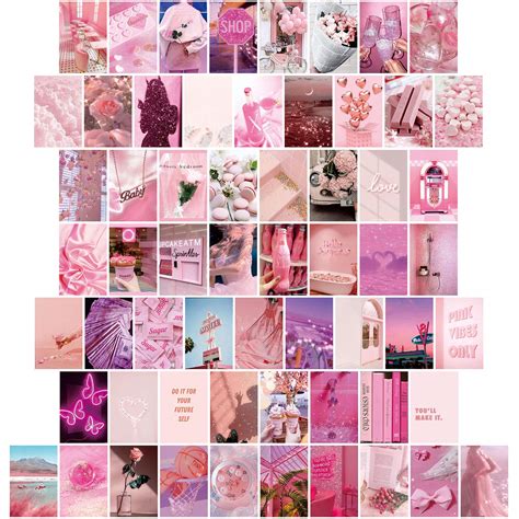 Buy 60 Pieces Pink Aesthetic Pictures for Wall Collage Kit Warm Color Room Decor Wall Collage ...