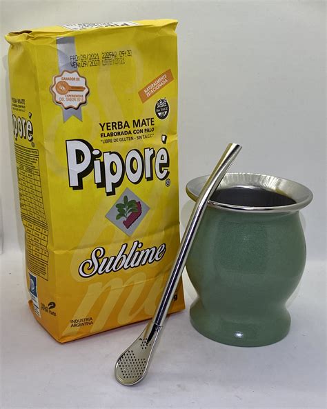 Metal cup maté set; 500g yerba, maté cup, filter straw. - Mate Guru