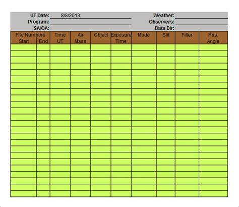 FREE 15+ Sample Log Sheet Templates in PDF | MS Word | Excel