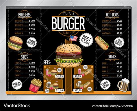 Burger restaurant card template - table menu Vector Image