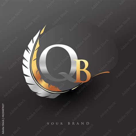 Initial letter QB logo with Feather Gold And Silver Color, Simple and Clean Design For Company ...