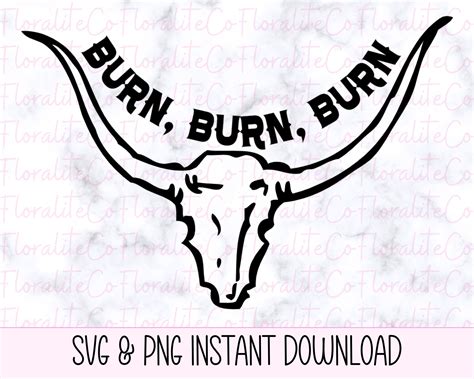 the word burn, burn and an image of a bull's head on a marble background