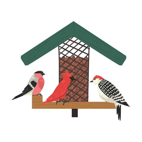 Premium Vector | Winter bird feeder northern birds feeding by seeds in ...