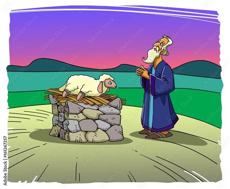 Abraham brings a lamb sacrifice Stock Illustration | Adobe Stock