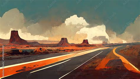 Empty route 66, usa, digital painting. Desert, valley of death. 4k ...