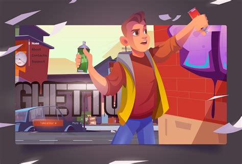 Free Vector | Graffiti painter in ghetto cartoon landing