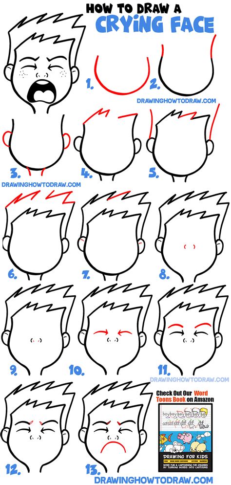 How to Draw Cartoon Facial Expressions : Crying, Sad, Sobbing, Bawling ...