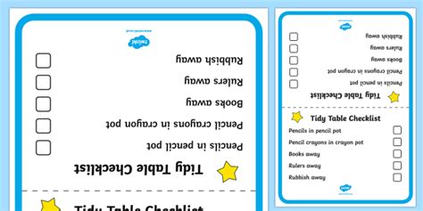 Tidy Table Checklist - Tidy Up, checklist, tidy, tidy tables