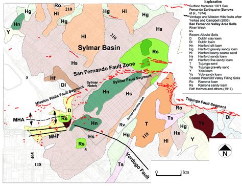 Map of the Sylmar Basin and study area showing the 1971 surface fault... | Download Scientific ...