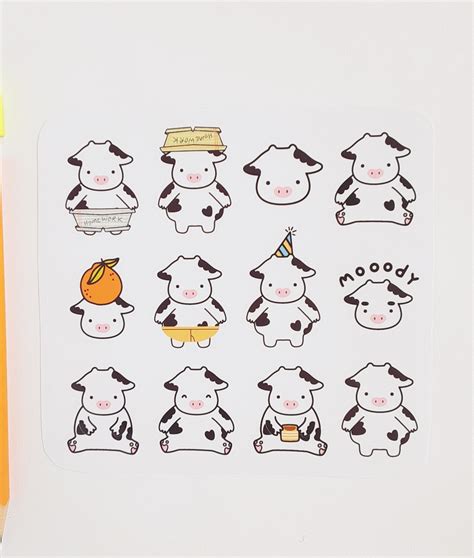 Cute little cow stickers. Waterproof transparent / matte white - Etsy 日本