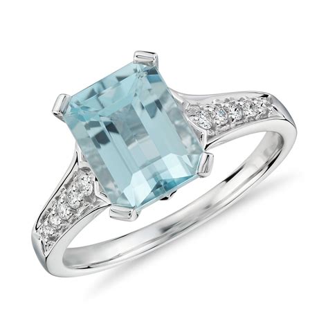 Aquamarine and Diamond Ring in 14k White Gold (9x7mm) | Blue Nile