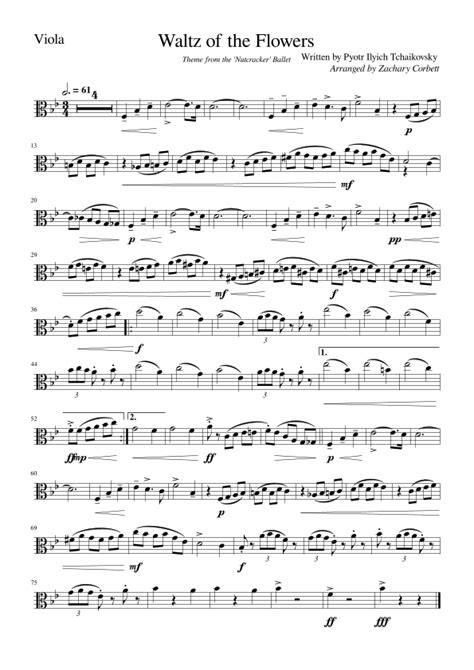 Waltz of the Flowers (arr. Zachary Corbett) Sheet Music | Pyotr Ilyich Tchaikovsky | Viola and Piano