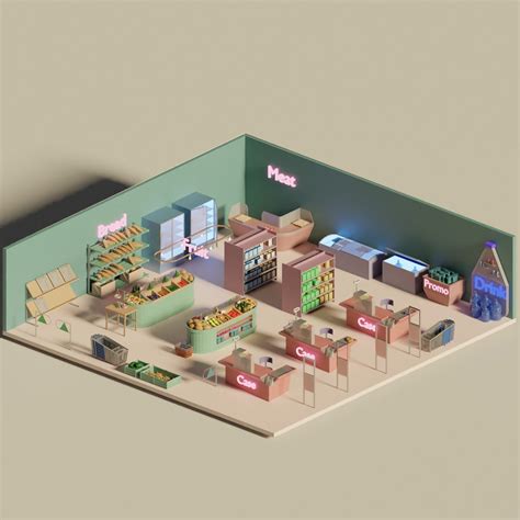 3D Model Low-Poly Grocery Store – Toffu Co