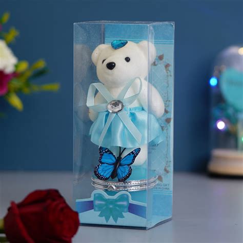 Blue Butterfly and White Teddy Bear Gift Box- eCraftIndia Online