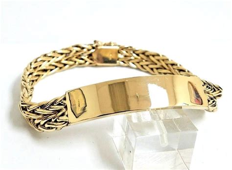 Stunning Custom Handmade Solid 14 Karat Yellow Gold 10mm Unisex Engravable ID 8" Bracelet #V19 ...