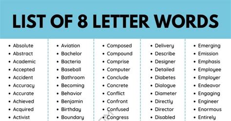 8 Letter Words | List of 540+ Common Eight Letter Words in English • 7ESL