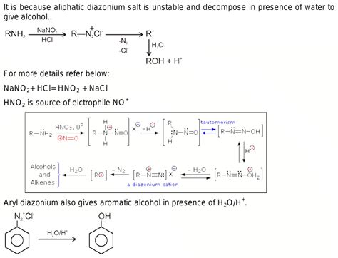 AMINES: Why in case of alkyl amines reaction with NaNO2 HCl gives OH instead of NH2 but in case ...