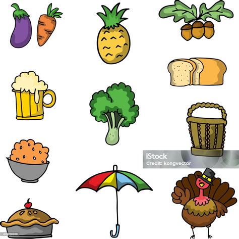 Vector Art Of Thanksgiving Set Doodles Stock Illustration - Download ...