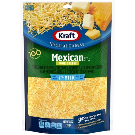 Kraft Mexican Style Four Cheese Blend Shredded Cheese with 2% Milk, 14 oz Bag - Walmart.com ...