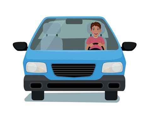 Happy young man driving a car front view cartoon illustration design ...