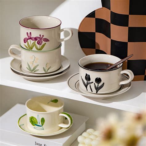 Floral Cup and Saucer - Ceramic - 12.9 oz Capacity - 4 Patterns - ApolloBox