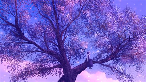 3840x2160 Anime Girl Sitting On Purple Big Tree 4k 4K ,HD 4k Wallpapers,Images,Backgrounds ...