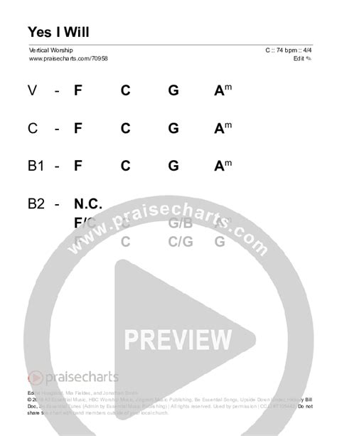 Yes I Will Free Chords PDF (Vertical Worship) - PraiseCharts