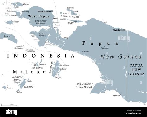 Western New Guinea, gray political map. Also Papua, is a Western ...