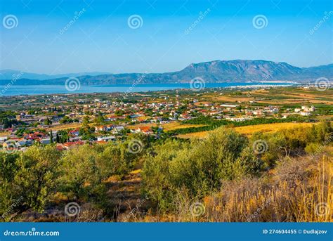 Panorama View of Corinth Town and Gulf of Corinth in Greece Stock Image ...