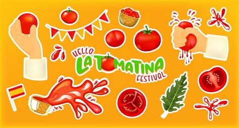 La Tomatina festival stickers. La Tomatina in Spain. tomato fight. tomato battle 21305743 Vector ...